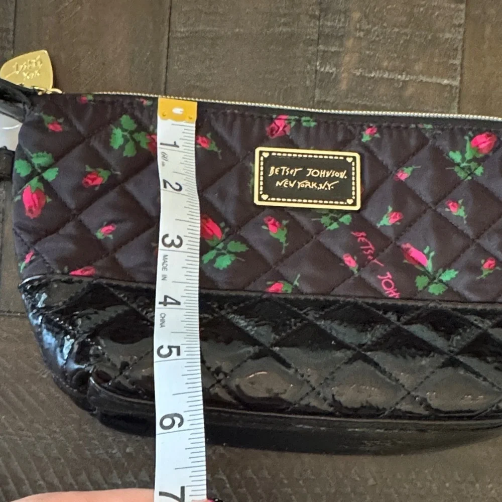 Betsey Johnson Black Quilted Floral Wristlet